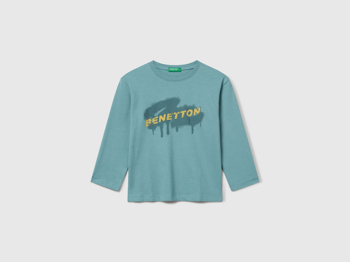 Benetton_Sky Blue_T-Shirt with Logo Print_3I1XG10JZ_33K_01