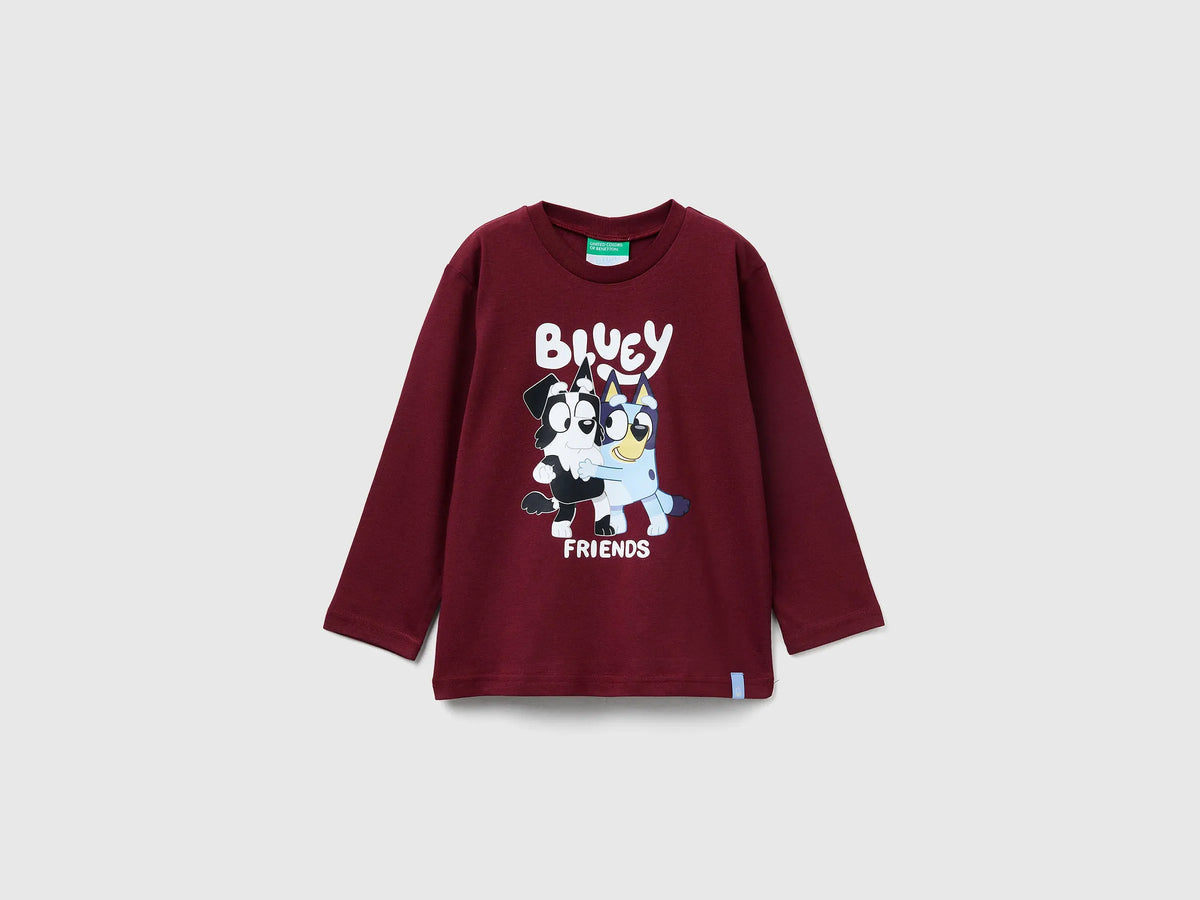 Benetton_Burgundy_T-Shirt with Bluey ©Ludo Studio Print_3I1XG10KH_129_01