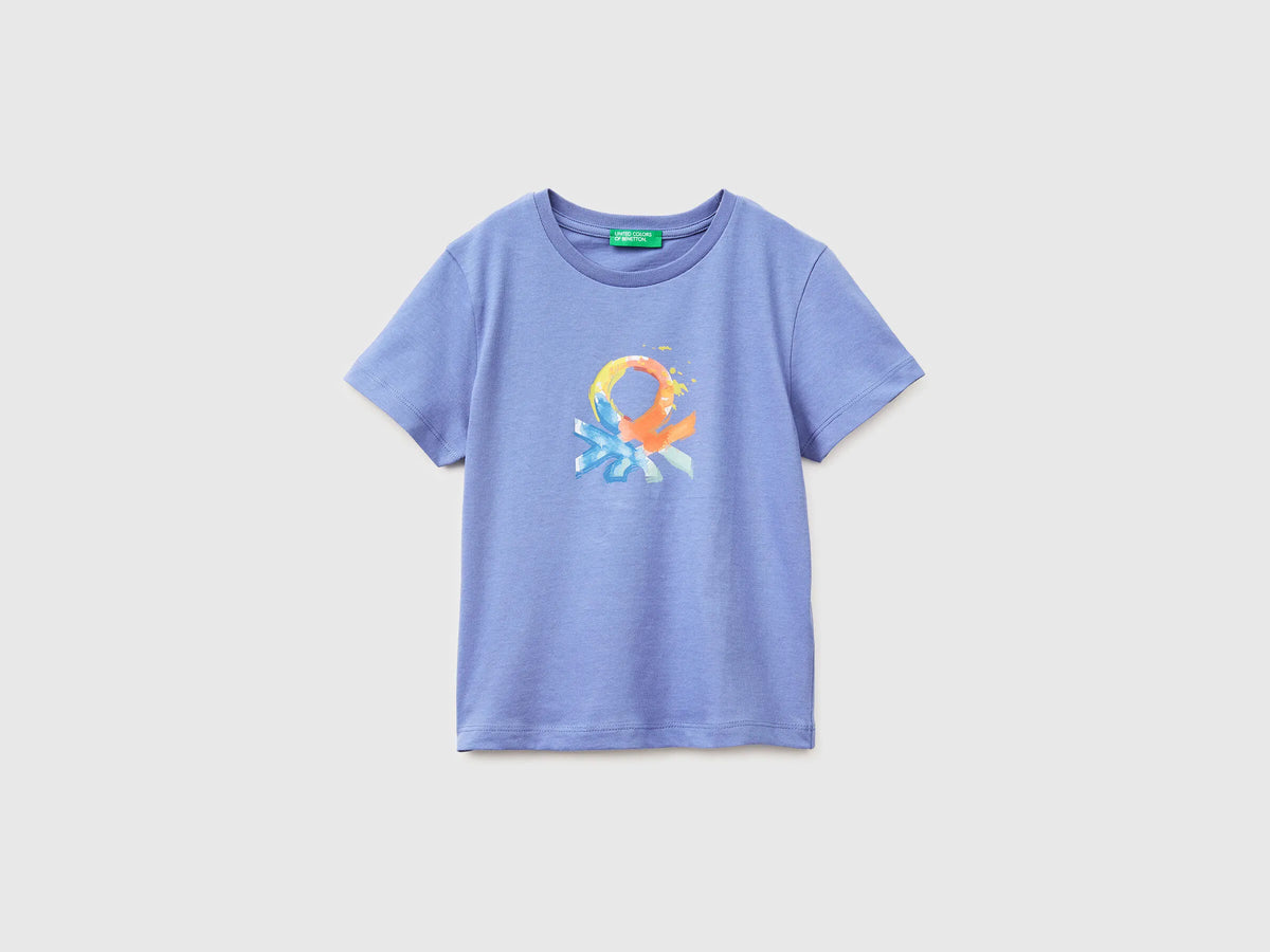 Benetton Air Force Blue Boys T-Shirt with Logo SKU: 3I1XG10LK_05N Image 01