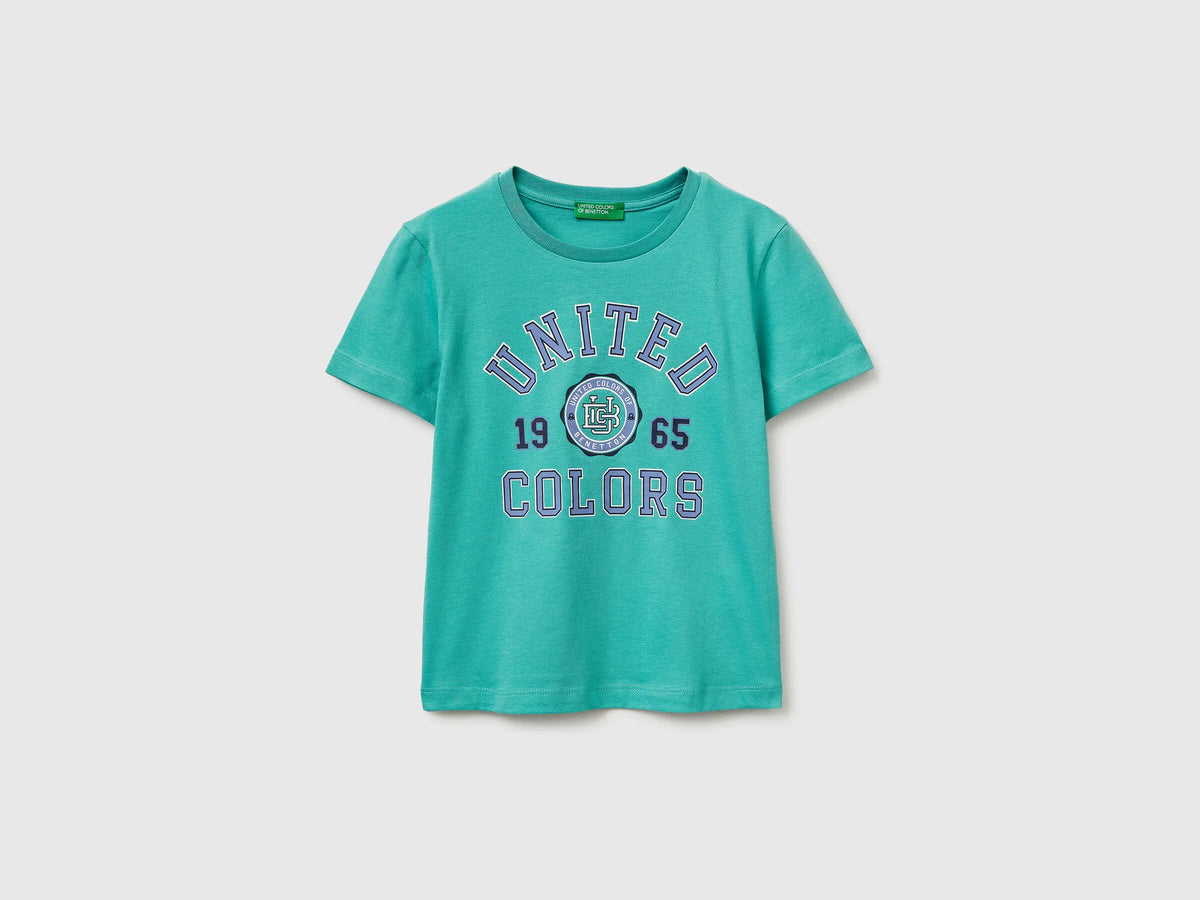 Benetton Aqua Boys T-Shirt with Logo SKU: 3I1XG10LK_08N Image 01