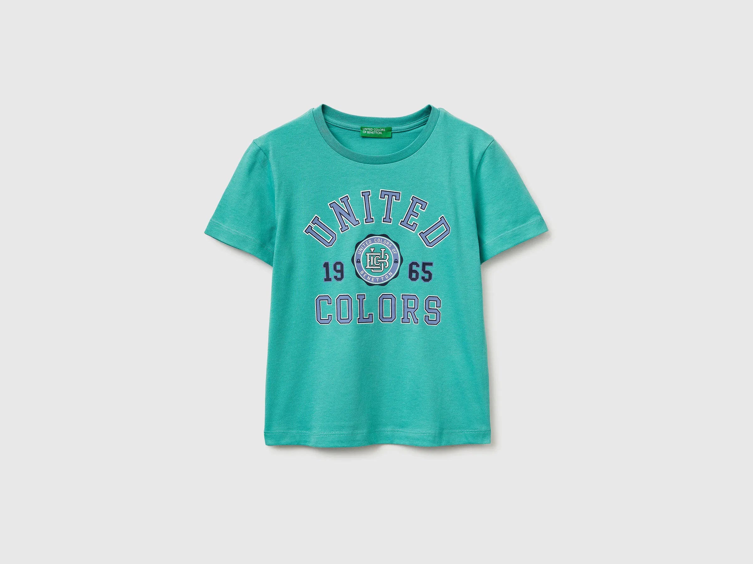 Benetton Aqua Boys T-Shirt with Logo SKU: 3I1XG10LK_08N Image 01