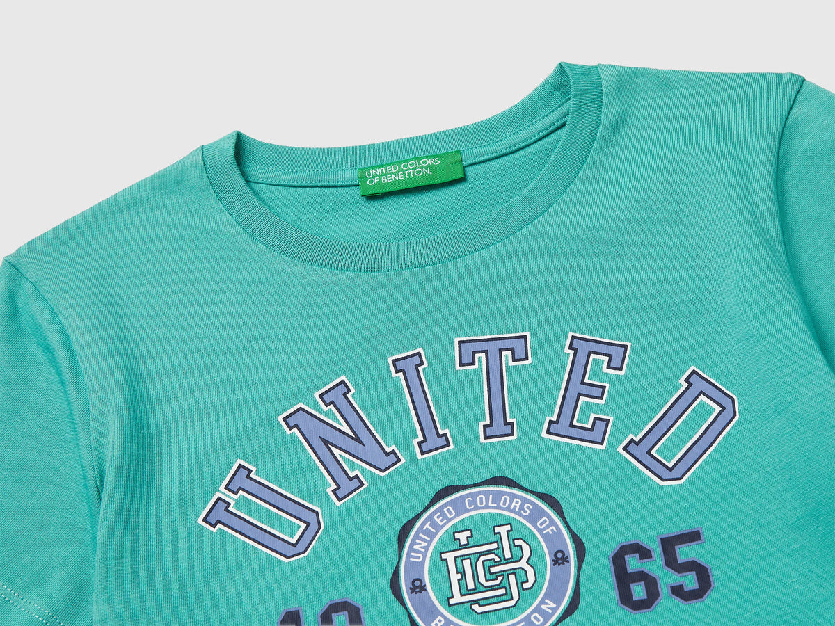 Benetton Aqua Boys T-Shirt with Logo SKU: 3I1XG10LK_08N Image 03