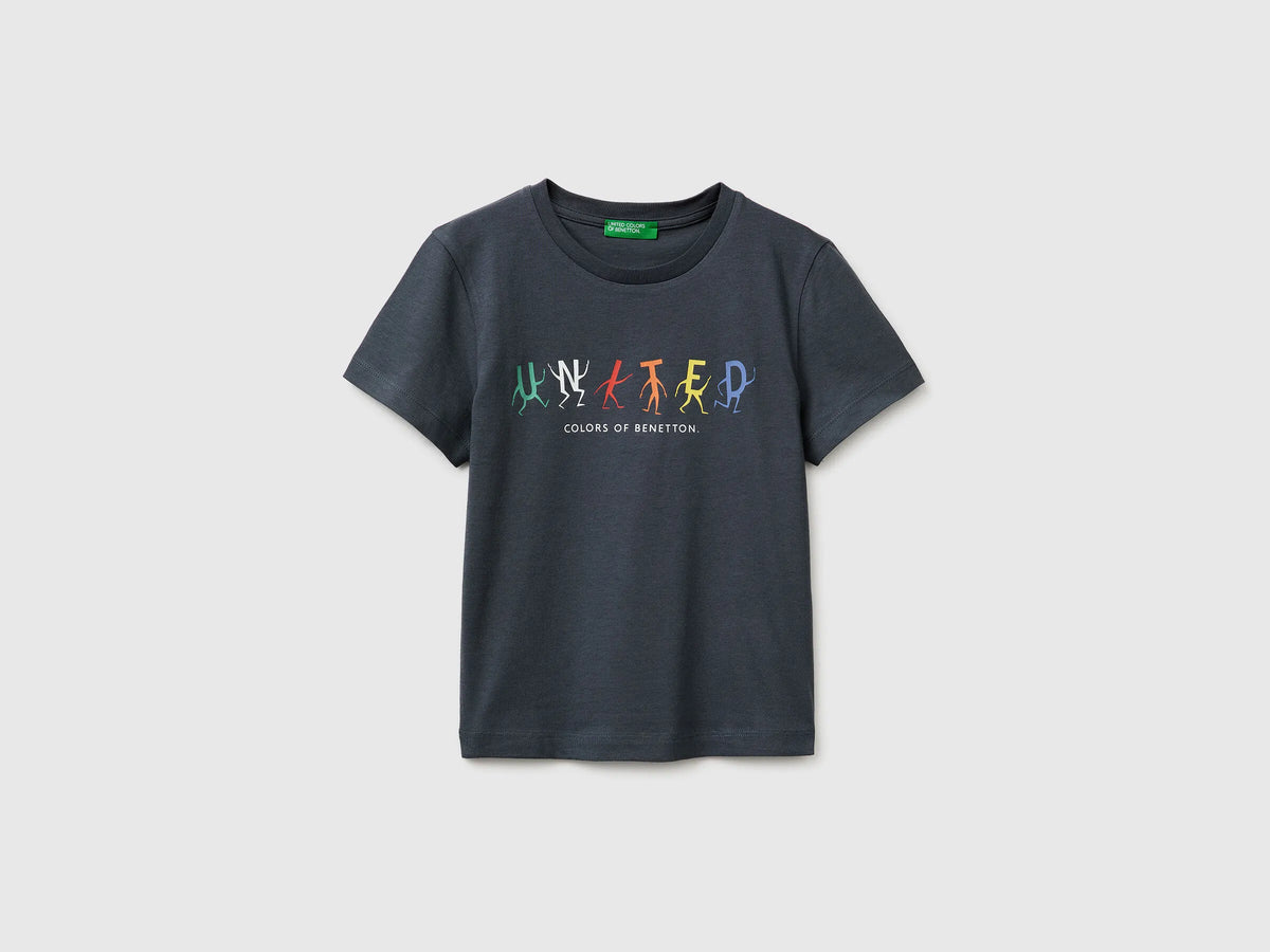 Benetton Dark Gray Boys T-Shirt with Logo SKU: 3I1XG10LK_10N Image 01