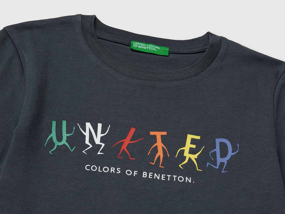 Benetton Dark Gray Boys T-Shirt with Logo SKU: 3I1XG10LK_10N Image 03