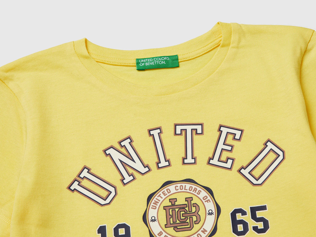 Benetton Yellow Boys T-Shirt with Logo SKU: 3I1XG10LK_1C7 Image 03