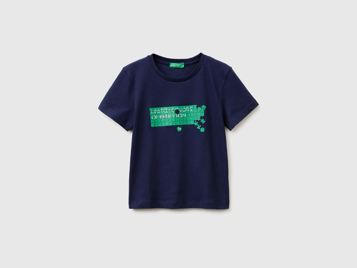 Benetton Dark Blue Boys T-Shirt with Logo SKU: 3I1XG10LK_252 Image 01