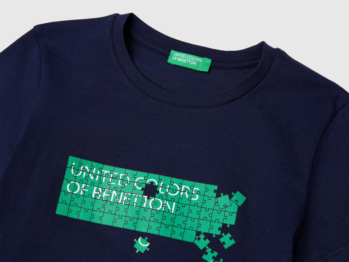 Benetton Dark Blue Boys T-Shirt with Logo SKU: 3I1XG10LK_252 Image 03
