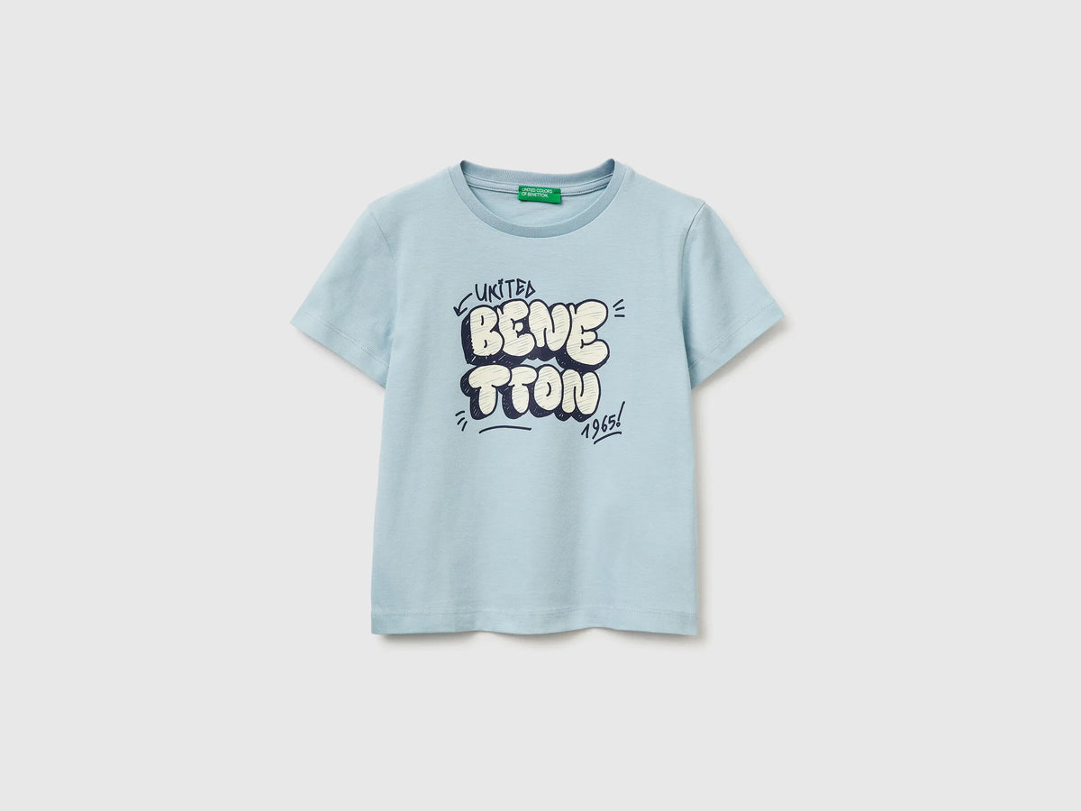 Benetton Sky Blue Boys T-Shirt with Logo SKU: 3I1XG10LK_33W Image 01