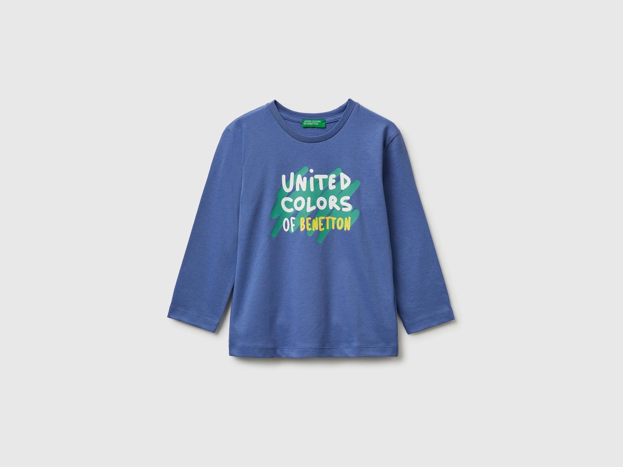 Benetton Air force blue Boys T-Shirt in Organic Cotton with Logo Print SKU: 3I1XG10LM_05N Image 01