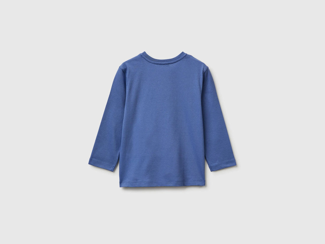 Benetton Air force blue Boys T-Shirt in Organic Cotton with Logo Print SKU: 3I1XG10LM_05N Image 02