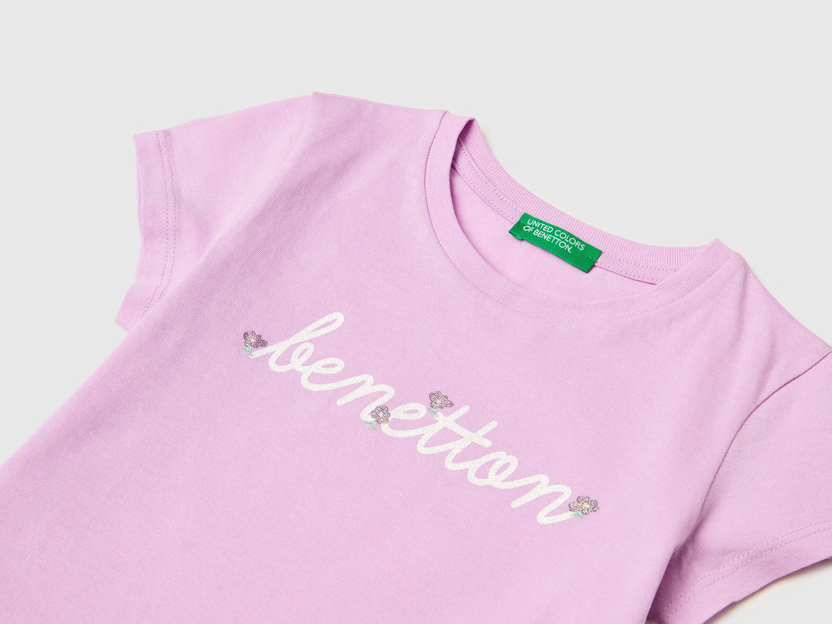 Benetton Lilac Girls T-Shirt with Glitter Print SKU: 3I1XG10LU_00L Image 03