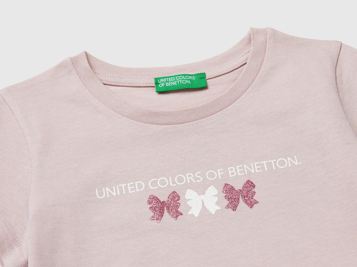 Benetton Pink Girls T-Shirt with Glitter Print SKU: 3I1XG10LU_0C3 Image 03