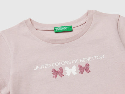 Benetton Pink Girls T-Shirt with Glitter Print SKU: 3I1XG10LU_0C3 Image 03