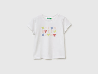 Benetton White Girls T-Shirt with Glitter Print SKU: 3I1XG10LU_101 Image 01