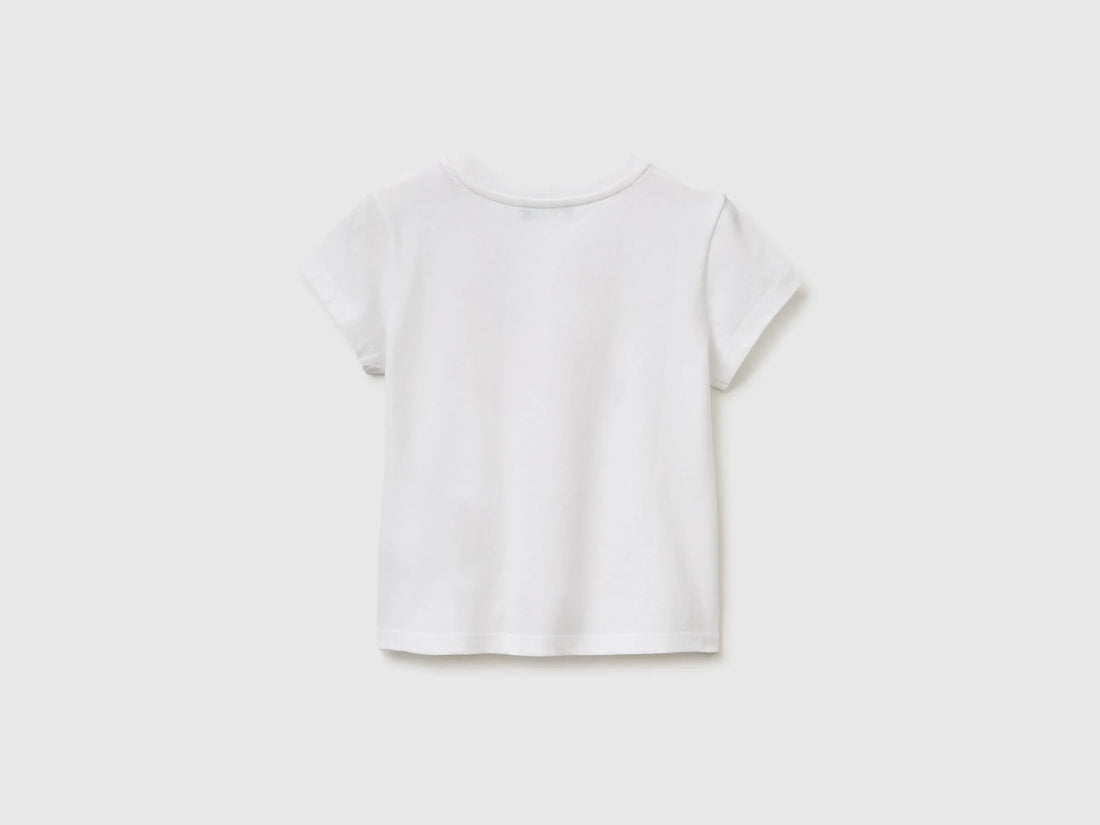 Benetton White Girls T-Shirt with Glitter Print SKU: 3I1XG10LU_101 Image 02