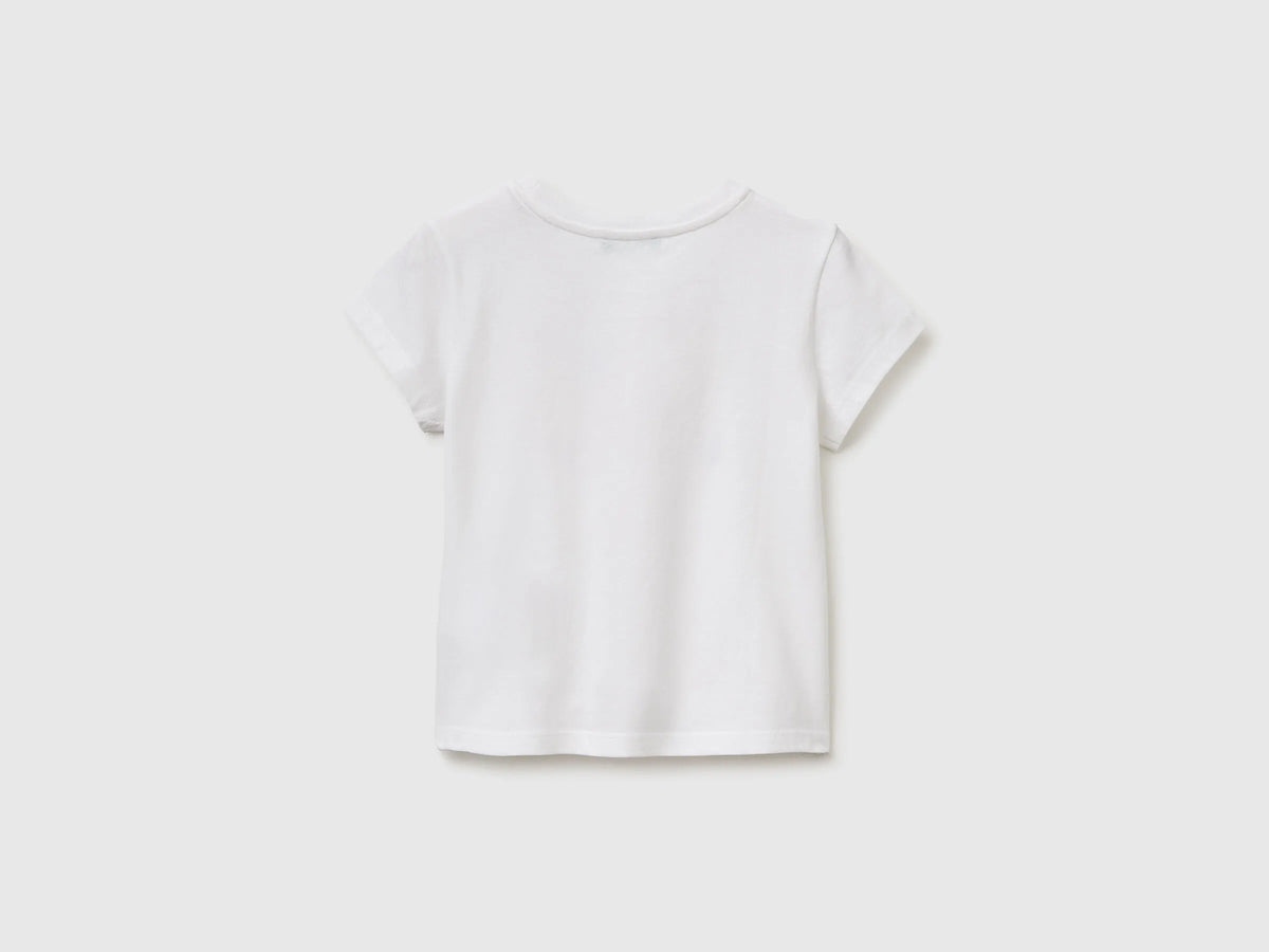 Benetton White Girls T-Shirt with Glitter Print SKU: 3I1XG10LU_101 Image 02
