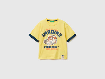Benetton Yellow Boys Organic Cotton T-Shirt with Print SKU: 3I1XG10LZ_1C7 Image 01