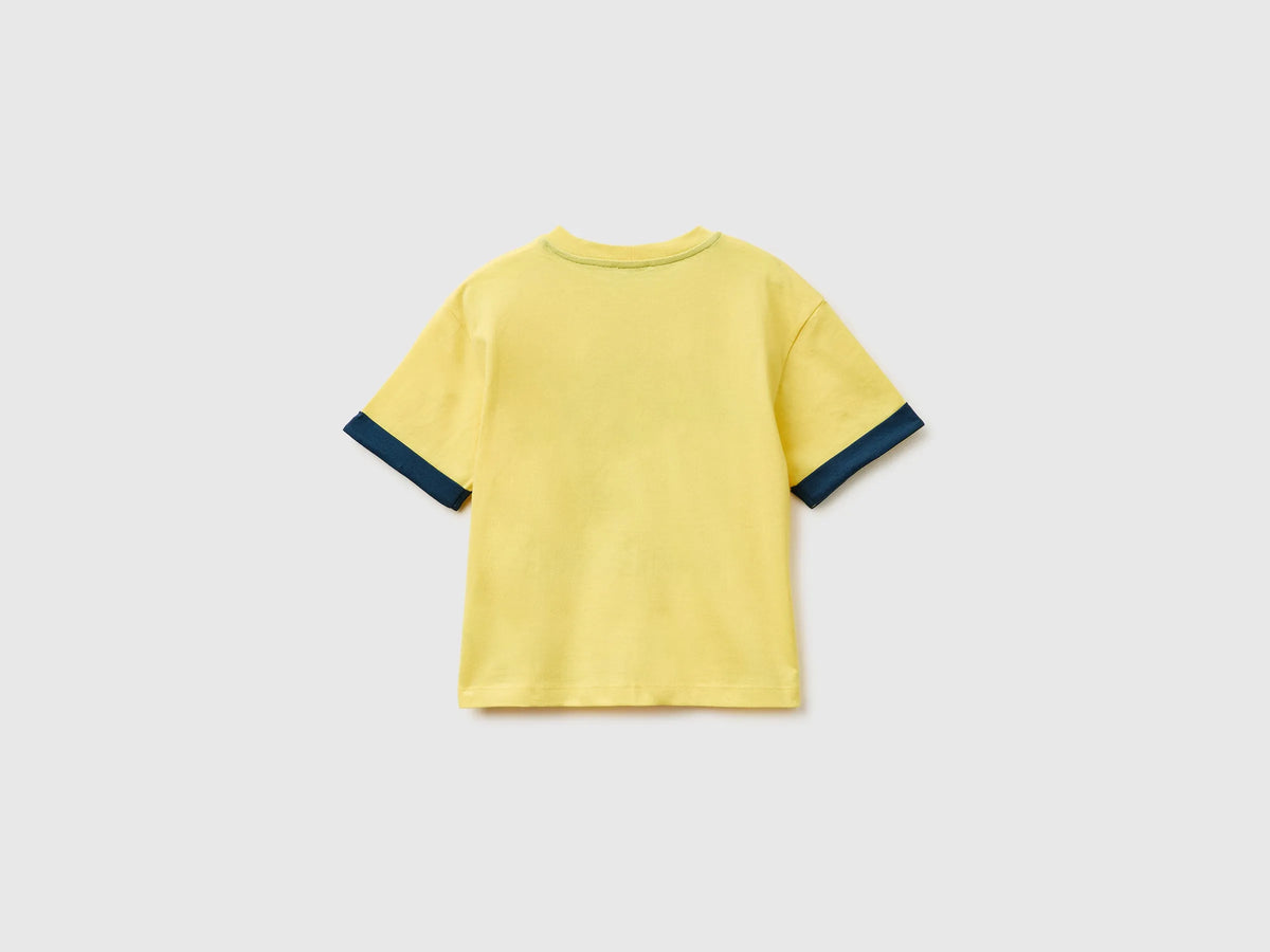 Benetton Yellow Boys Organic Cotton T-Shirt with Print SKU: 3I1XG10LZ_1C7 Image 02