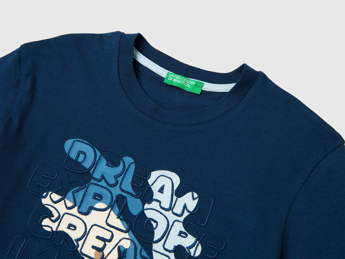 Benetton Dark blue Boys Organic Cotton T-Shirt with Print SKU: 3I1XG10LZ_37T Image 03