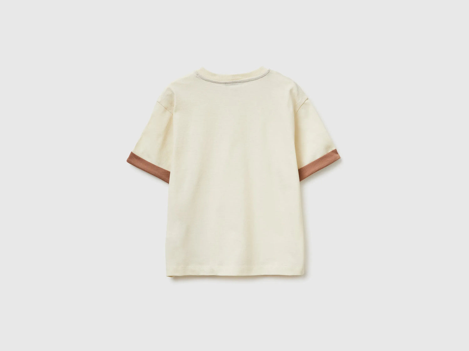 Benetton Creamy white Boys Organic Cotton T-Shirt with Print SKU: 3I1XG10LZ_3C9 Image 02