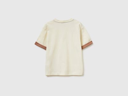 Benetton Creamy white Boys Organic Cotton T-Shirt with Print SKU: 3I1XG10LZ_3C9 Image 02