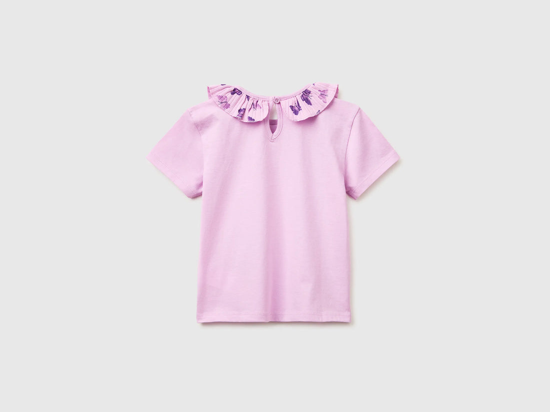 Benetton Lilac Girls T-Shirt with Ruffles on The Collar SKU: 3I1XG10M4_00L Image 02