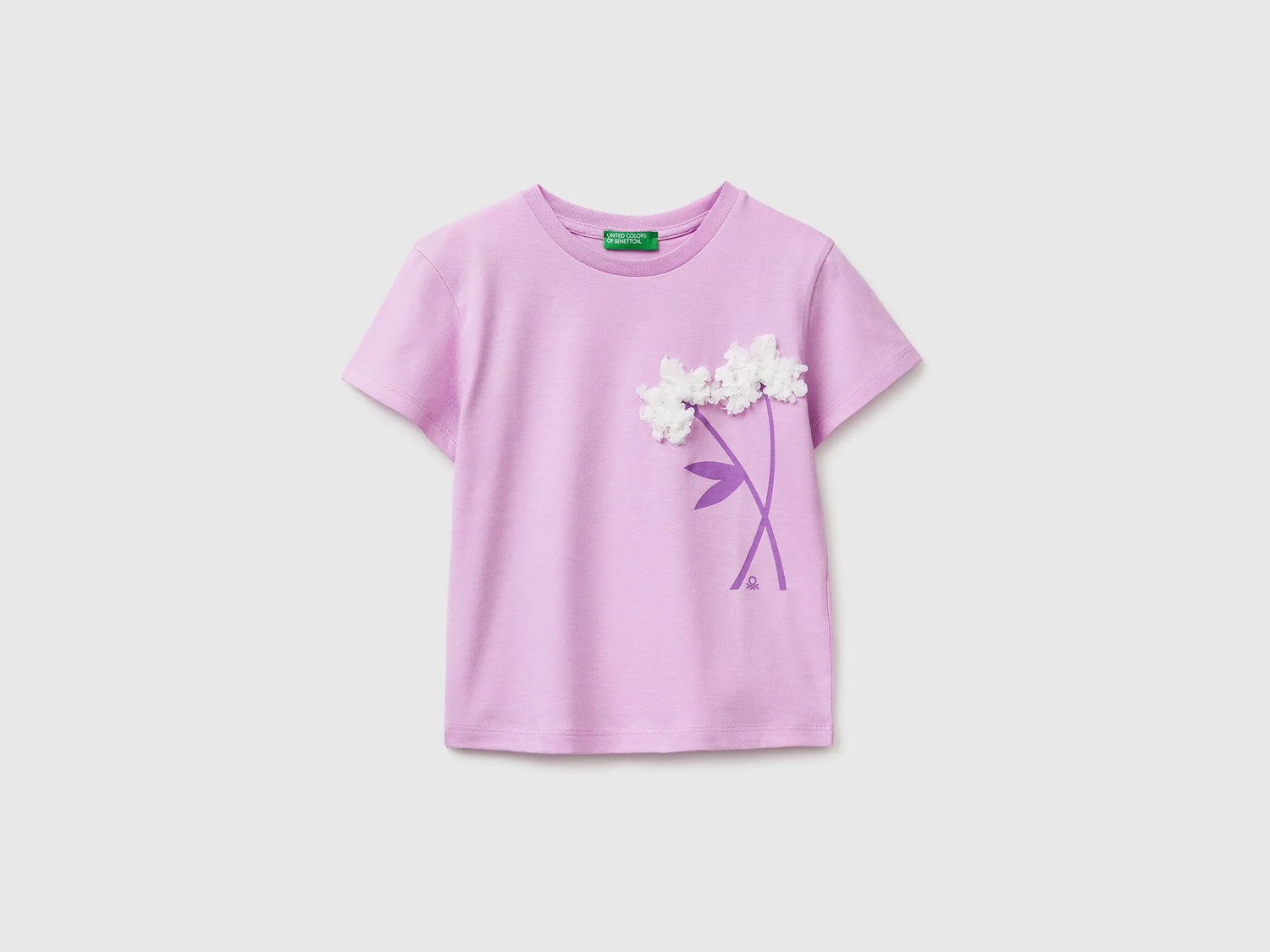 Benetton Lilac Girls T-Shirt with Print and Embroidery SKU: 3I1XG10M7_00L Image 01