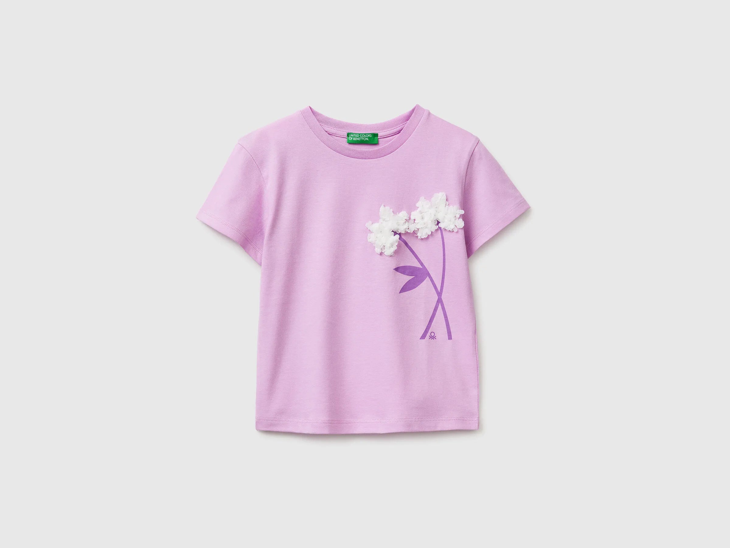 Benetton Lilac Girls T-Shirt with Print and Embroidery SKU: 3I1XG10M7_00L Image 01