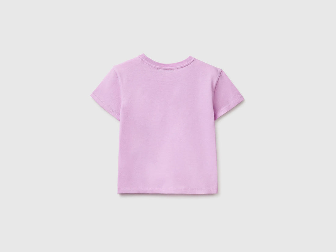 Benetton Lilac Girls T-Shirt with Print and Embroidery SKU: 3I1XG10M7_00L Image 02