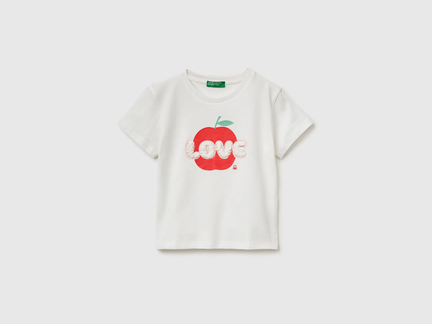 Benetton Creamy White Girls T-Shirt with Print and Embroidery SKU: 3I1XG10M7_074 Image 01