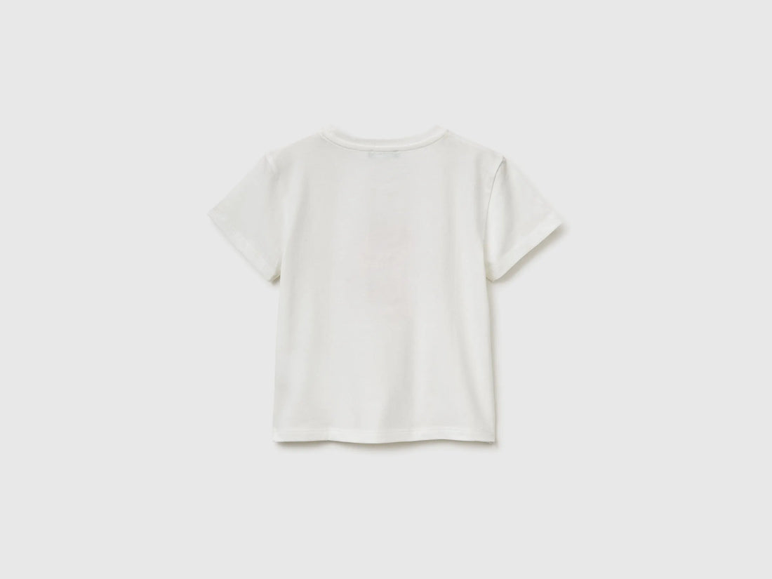 Benetton Creamy White Girls T-Shirt with Print and Embroidery SKU: 3I1XG10M7_074 Image 02