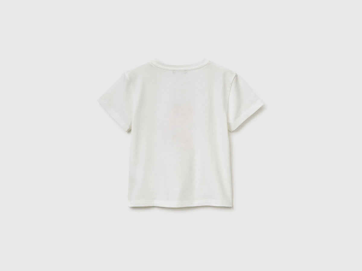 Benetton Creamy White Girls T-Shirt with Print and Embroidery SKU: 3I1XG10M7_074 Image 02