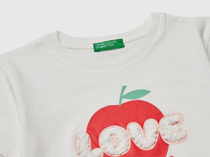 Benetton Creamy White Girls T-Shirt with Print and Embroidery SKU: 3I1XG10M7_074 Image 03