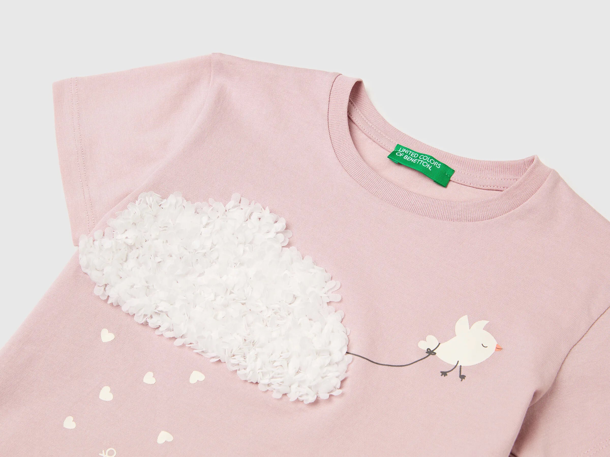 Benetton Pink Girls T-Shirt with Print and Embroidery SKU: 3I1XG10M7_0C3 Image 03