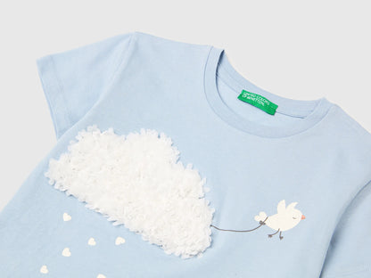Benetton Light Blue Girls T-Shirt with Print and Embroidery SKU: 3I1XG10M7_12C Image 03
