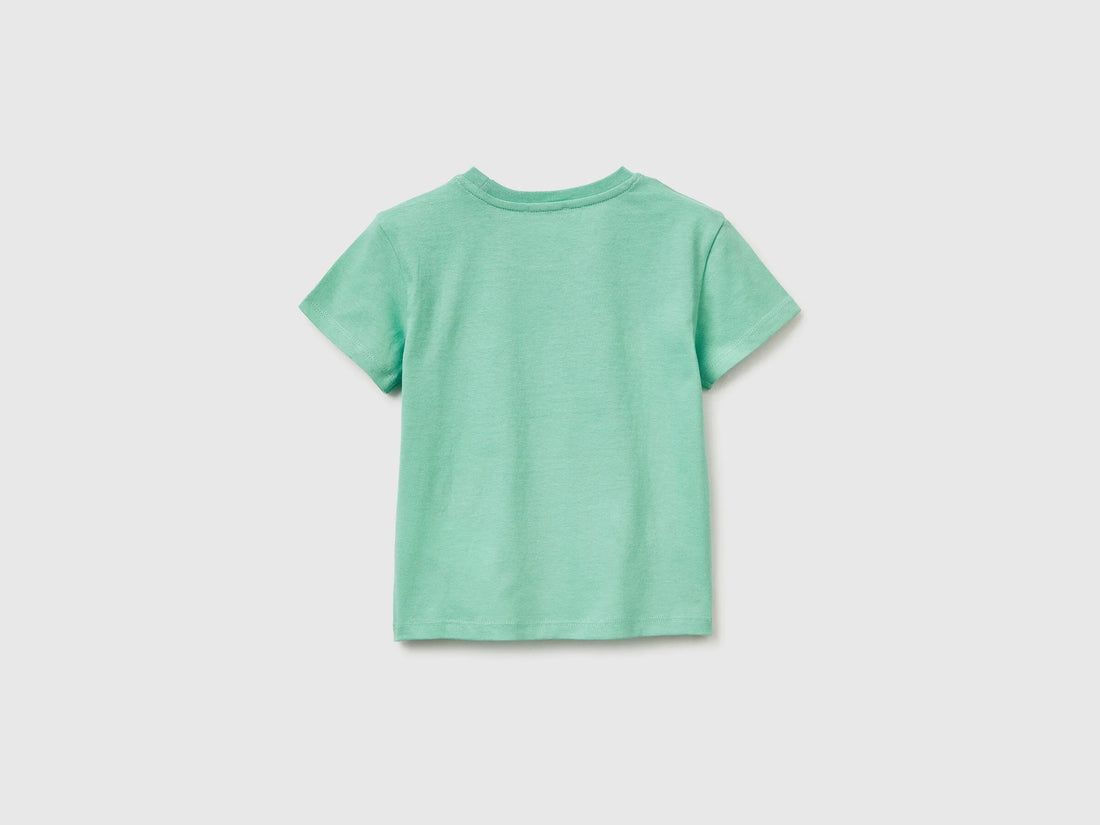 Benetton Aqua Girls T-Shirt with Print and Embroidery SKU: 3I1XG10M7_13D Image 02