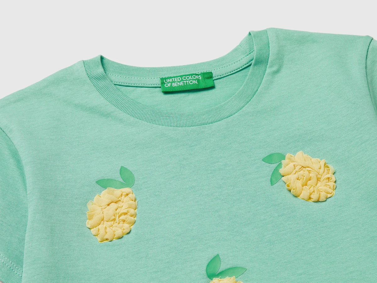 Benetton Aqua Girls T-Shirt with Print and Embroidery SKU: 3I1XG10M7_13D Image 03