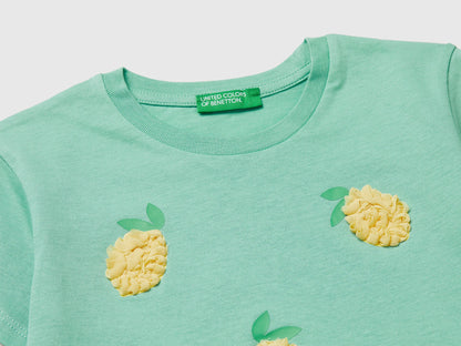 Benetton Aqua Girls T-Shirt with Print and Embroidery SKU: 3I1XG10M7_13D Image 03