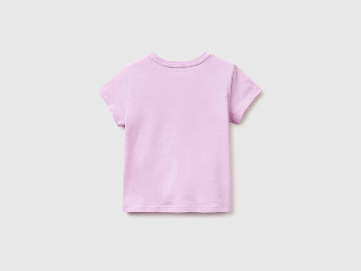 Benetton Lilac Girls T-Shirt with Print and Glitter SKU: 3I1XG10M8_00L Image 02