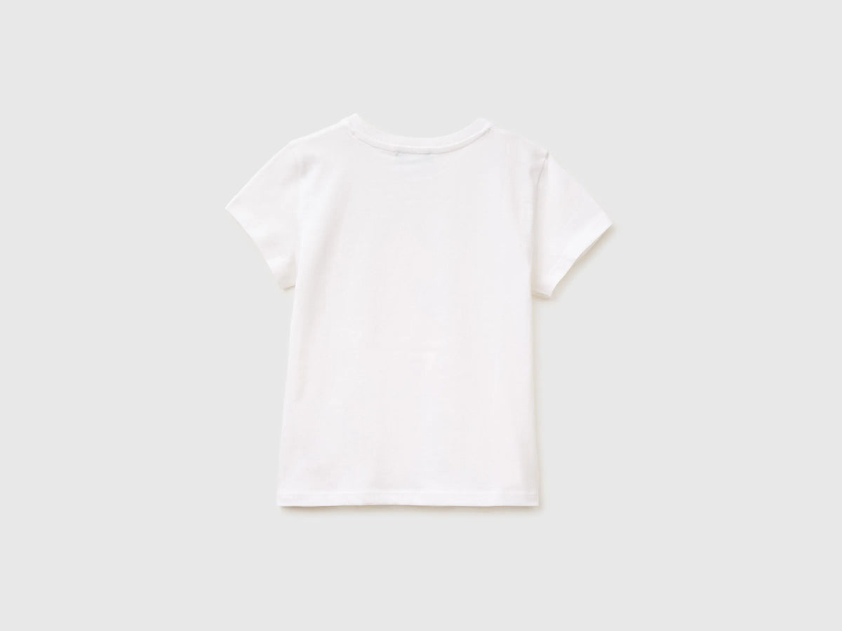 Benetton White Girls T-Shirt with Print and Glitter SKU: 3I1XG10M8_101 Image 02