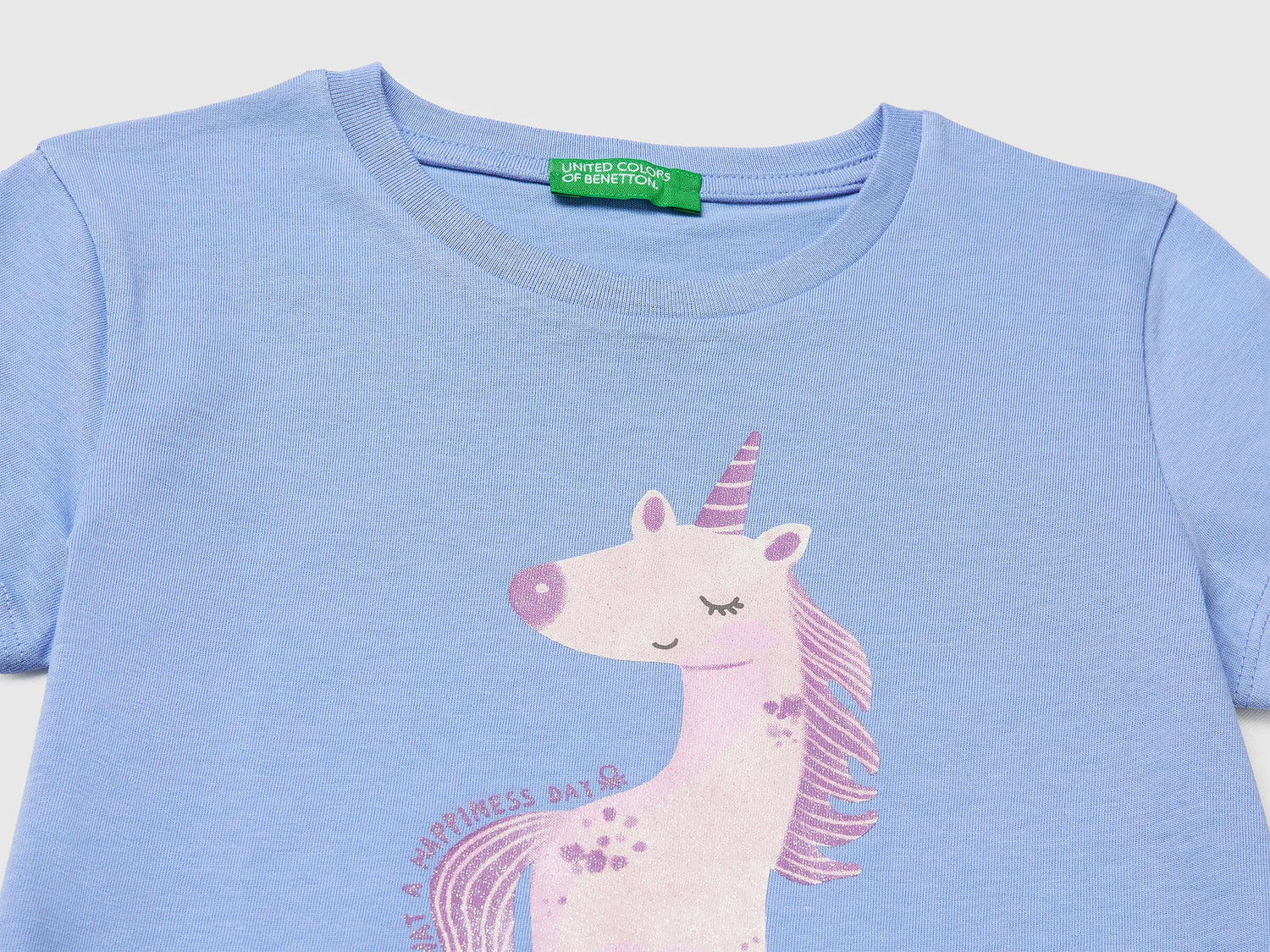 Benetton Lavender Girls T-Shirt with Print and Glitter SKU: 3I1XG10M8_13E Image 03