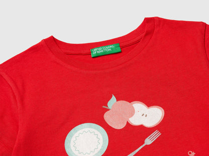 Benetton Red Girls T-Shirt with Print and Glitter SKU: 3I1XG10M8_30A Image 03