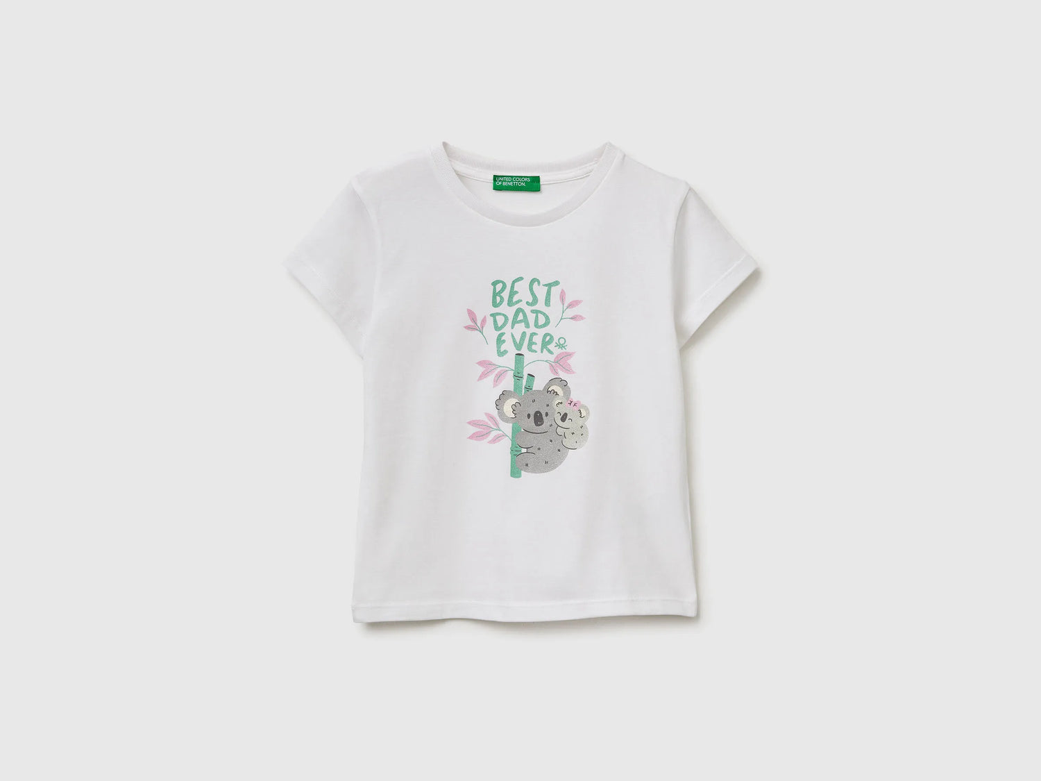Benetton White Girls T-Shirt with Print and Glitter SKU: 3I1XG10M8_901 Image 01