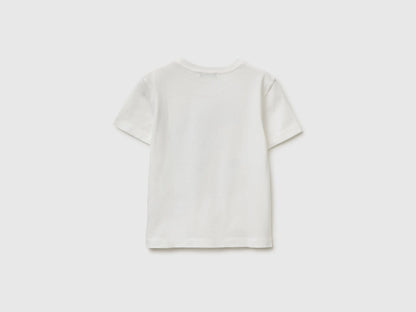 Benetton Creamy White Boys Crew Neck T-Shirt with Print SKU: 3I1XG10MA_074 Image 02