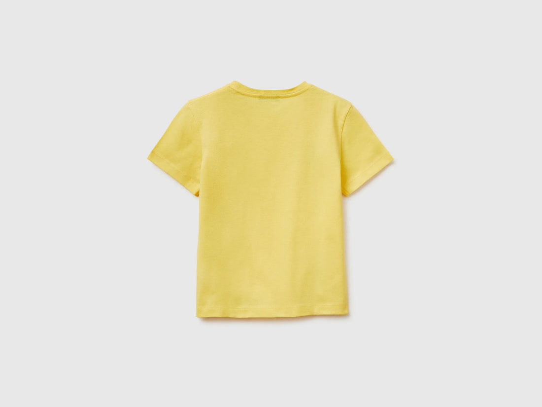Benetton Yellow Boys Crew Neck T-Shirt with Print SKU: 3I1XG10MA_1C7 Image 02