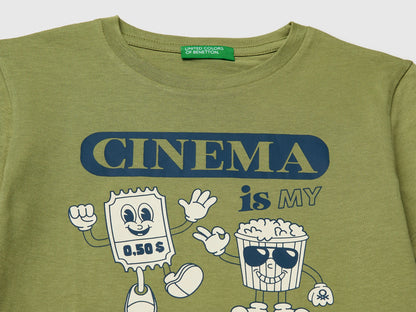 Benetton Military Green Boys Crew Neck T-Shirt with Print SKU: 3I1XG10MA_1Q1 Image 03