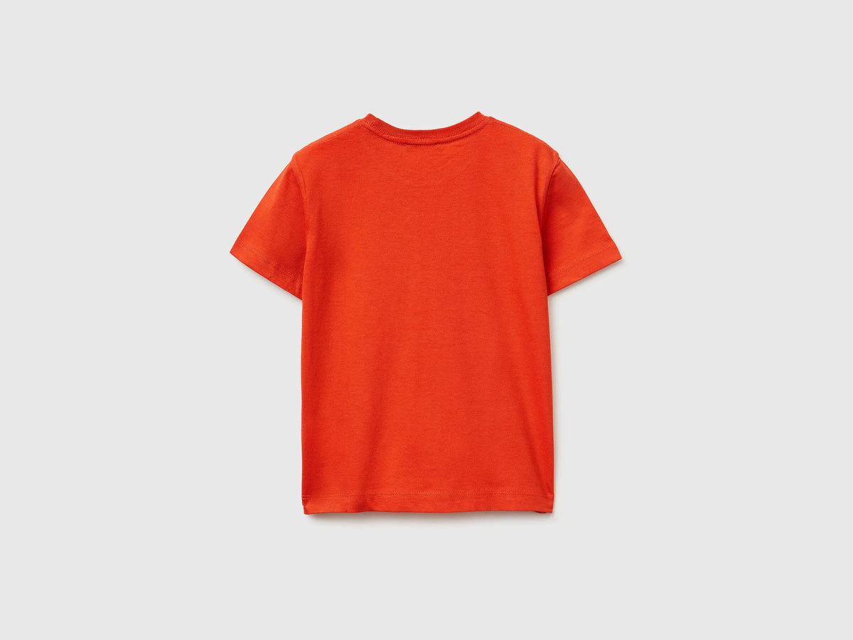 Benetton Red Boys Crew Neck T-Shirt with Print SKU: 3I1XG10MA_34Y Image 02