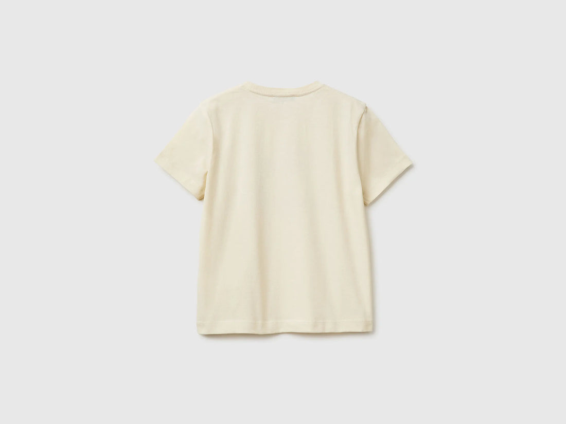 Benetton Creamy White Boys Crew Neck T-Shirt with Print SKU: 3I1XG10MA_3C9 Image 02