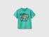 Benetton Aqua Boys T-Shirt with Print and Application SKU: 3I1XG10MF_08N Image 01