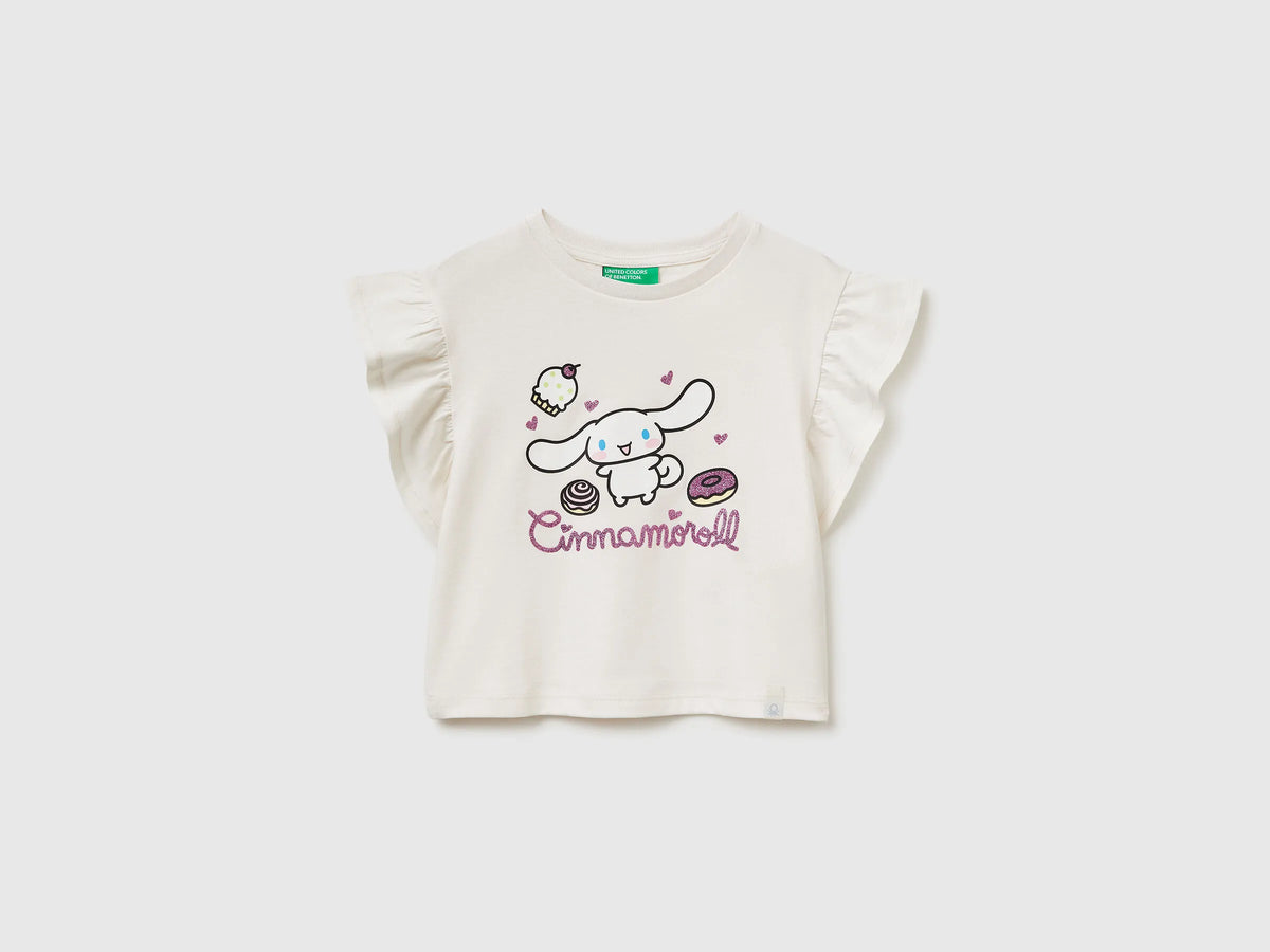 Benetton Creamy White Girls Hello Kitty T-Shirt with Glitter SKU: 3I1XG10MW_00E Image 01